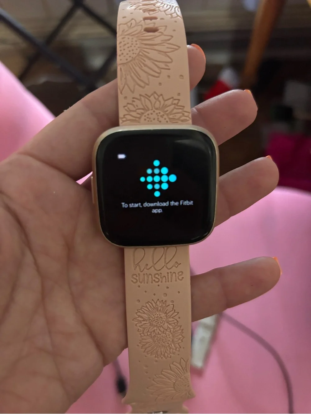 fitbit Versa Lite with Pink Floral 'Hello Sunshine' Silicone Band